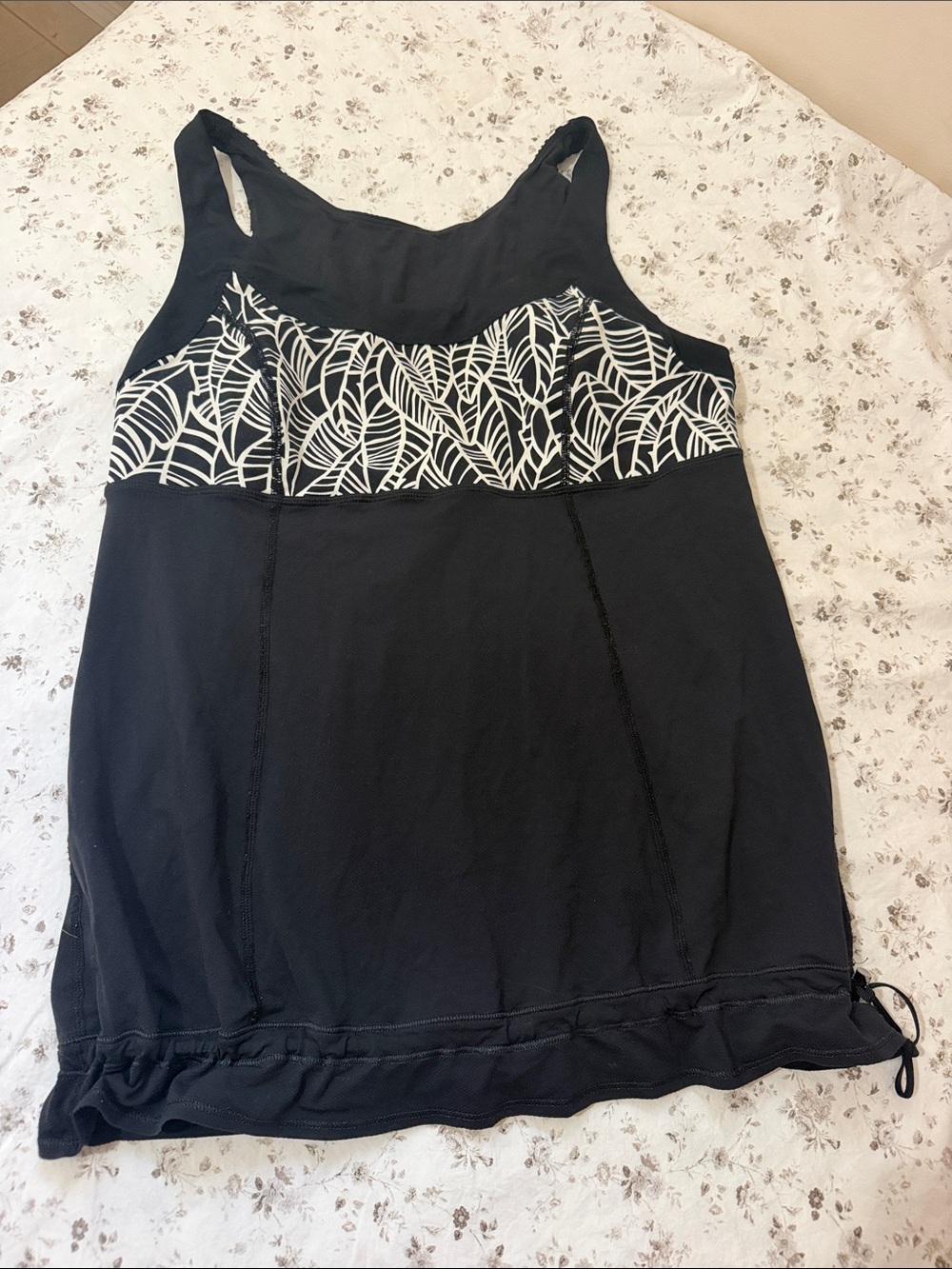 lululemon athletica Black Tank with White Leaf Band